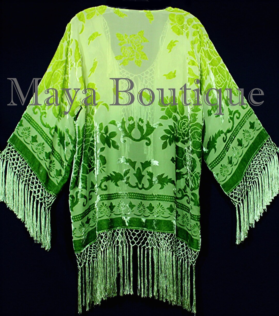 Wearable Art Burnout Velvet Kimono Jacket Hand Dyed Lime Kelly - Etsy