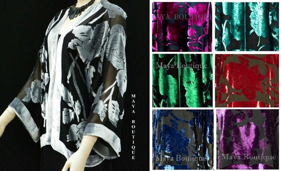 Emerald & Fringe Hong Style Black Kimono Silk - Maya Velvet Etsy Matazaro Jacket Burnout Short No Kong