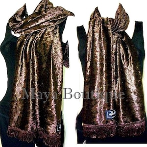 Beautiful Chocolate Brown Crushed Velvet Scarf By Maya Soft and Warm