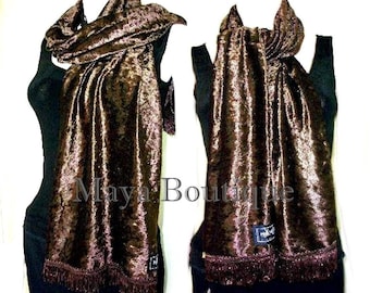 Beautiful Chocolate Brown Crushed Velvet Scarf By Maya Soft and Warm
