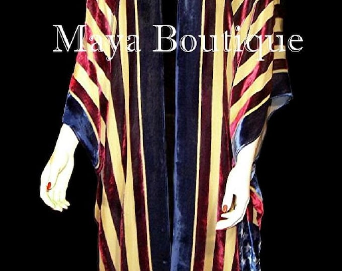 USA Flag Caftan Kimono Duster Silk Burnout Velvet Maya Matazaro Made In USA