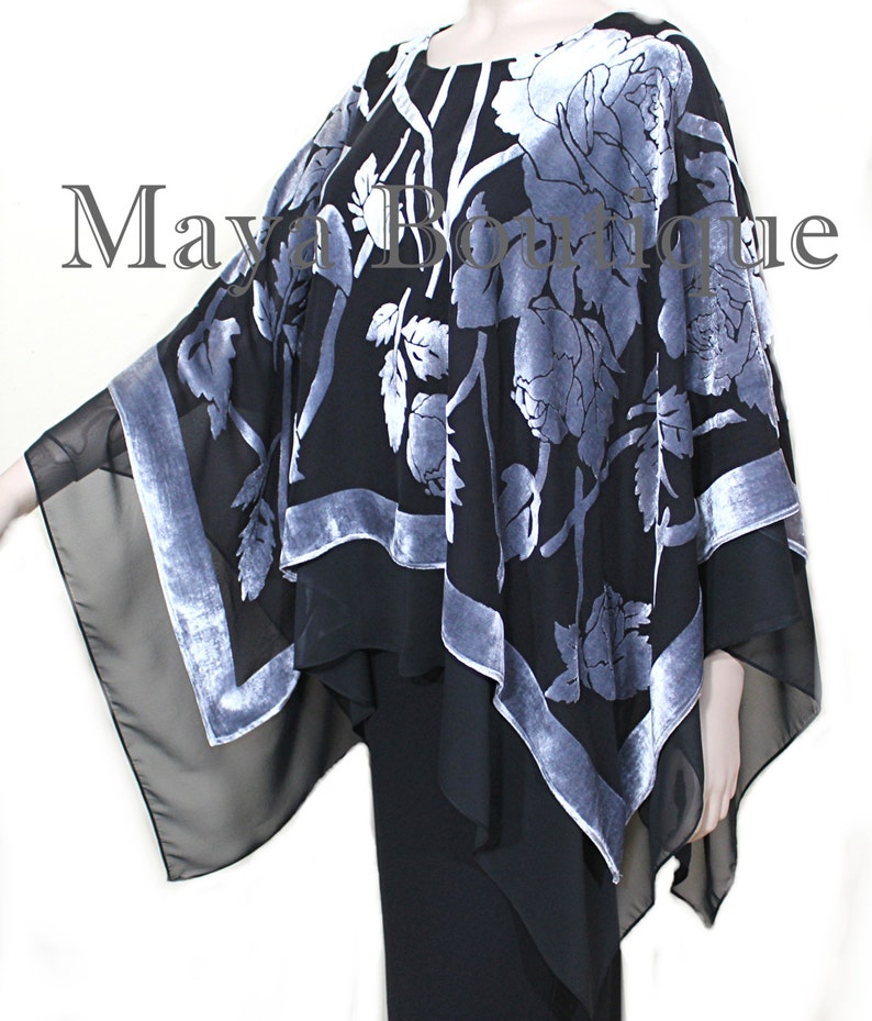 Poncho Scialle Maya Matazaro In Velluto Burnout &ndash; Antico Oro E Nero, Con Frange, Taglia Unica, Made In USA