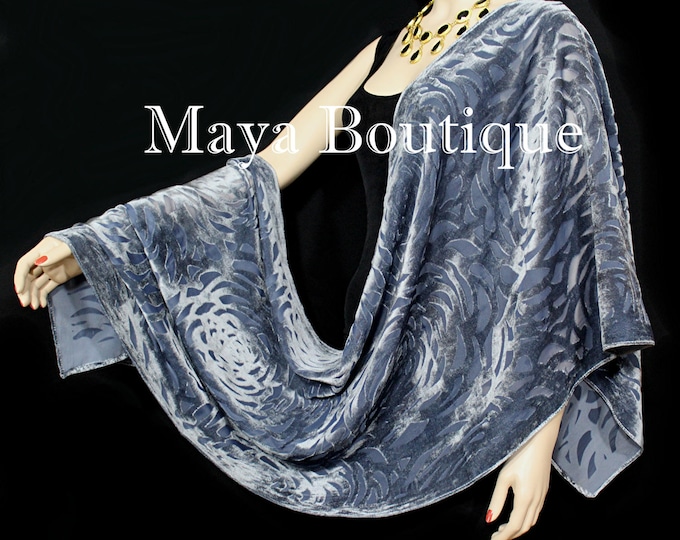 Dusk Gray Camellia Shawl Wrap Scarf Burnout Velvet Maya Matazaro Hand Dyed