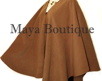 Caramel Cape Ruana Wrap Coat Cashmere Wool Blend by Maya Matazaro Made in USA
