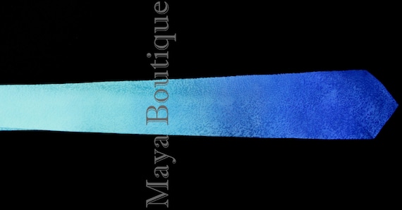 Silk Neck Tie Hand Dyed Blue Turquoise Ombre Maya Matazaro Art to wear