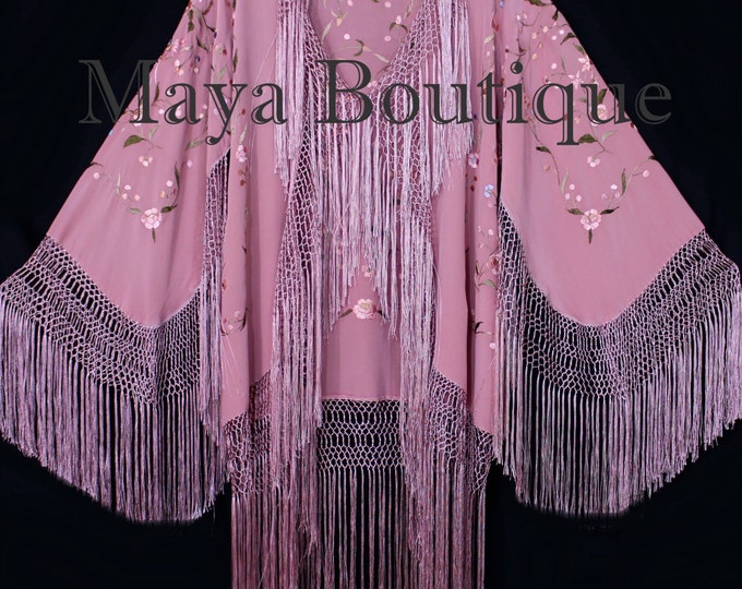 Embroidered Silk Fringe Jacket Kimono Strawberry Ice Multi Birds Flower Maya