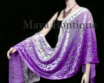Maya Matazaro Hand Dyed Violet Ombre Camellia Shawl Wrap Scarf Burnout Velvet