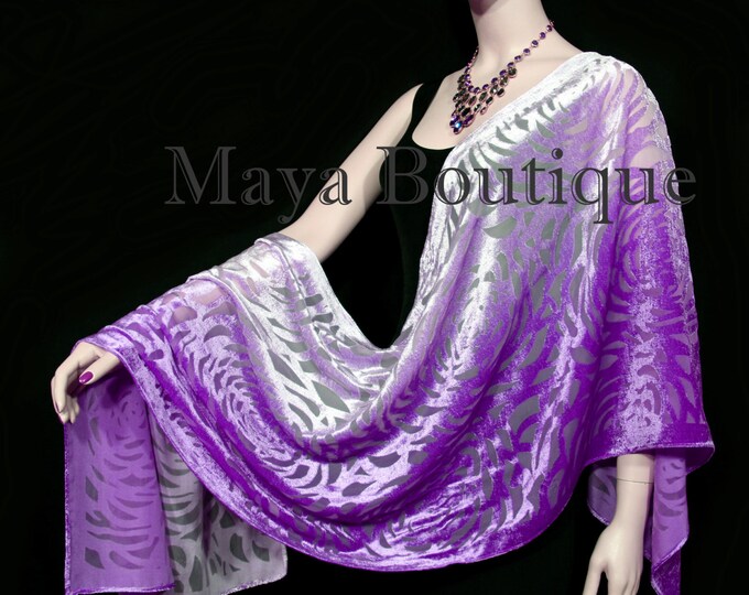 Maya Matazaro Hand Dyed Violet Ombre Camellia Shawl Wrap Scarf Burnout Velvet