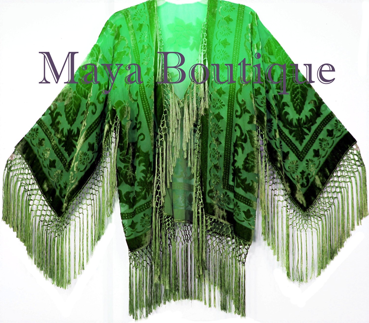 Wearable Art Emerald & Jade Velvet Kimono Jacket Short Hand - Etsy