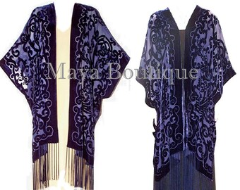 Caftan Kimono Burnout Velvet Art Nouveau Dark Blue Maya Matazaro