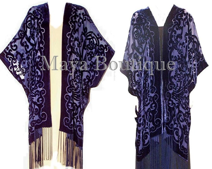 Caftan Kimono Burnout Velvet Art Nouveau Dark Blue Maya Matazaro