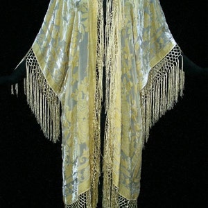Vanilla Fringe Burnout Velvet Jacket Kimono Opera Coat Silk One size