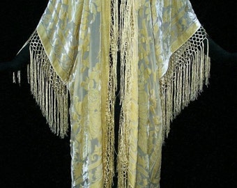 Vanilla Fringe Burnout Velvet Jacket Kimono Opera Coat Silk One size