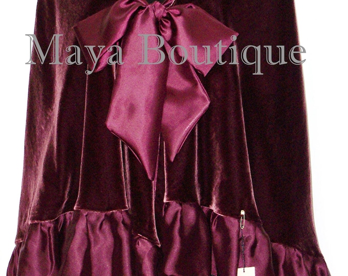 Burgundy Reversible Silk Velvet Cape Capelet Shawl Wrap W Ruffles Maya Matazaro