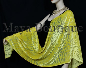 Maya Matazaro Hand Dyed Buttercup Yellow Camellia Shawl Wrap Scarf Burnout Velvet
