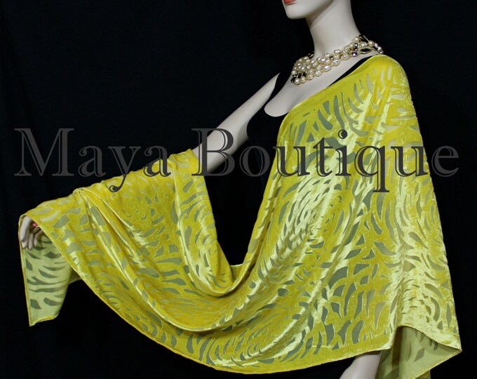 Maya Matazaro Hand Dyed Buttercup Yellow Camellia Shawl Wrap Scarf Burnout Velvet