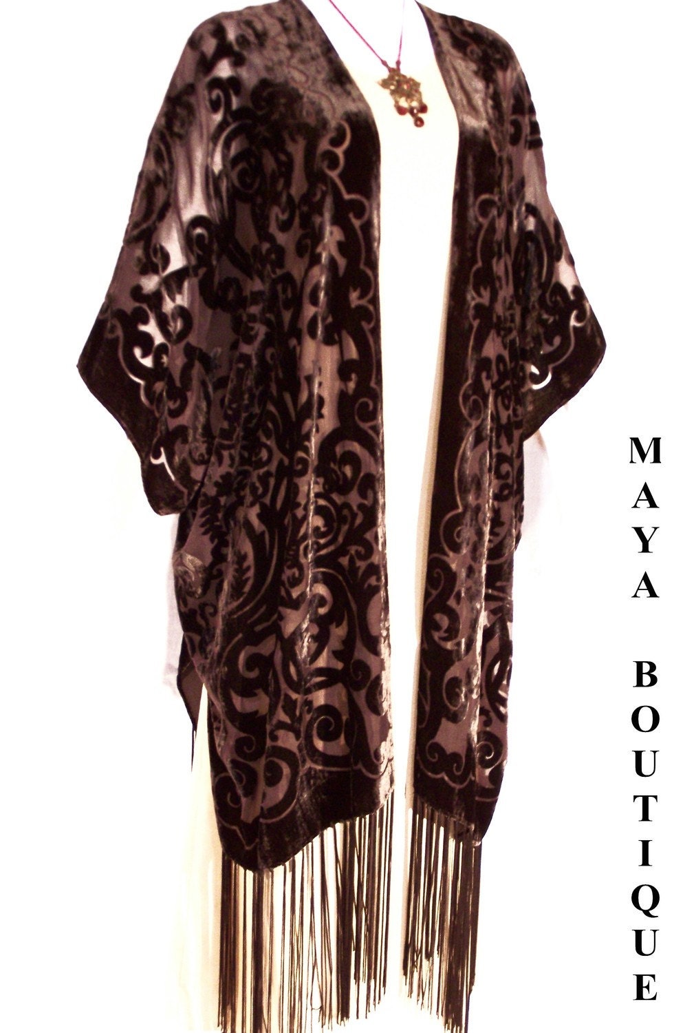 Caftan Kimono Burnout Velvet Art Nouveau Dark Chocolate Brown - Etsy