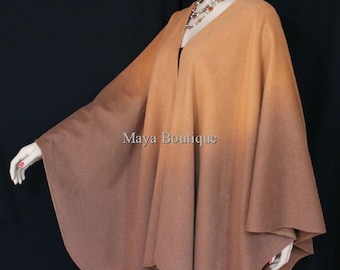 Cashmere Cape Ruana Wrap Ombres Hand Dyed Honey & Caramel Maya Matazaro USA Made