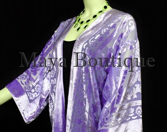 Lavender Jacket Kimono Burnout Velvet Short No Fringe Hand Dyed Maya Matazaro