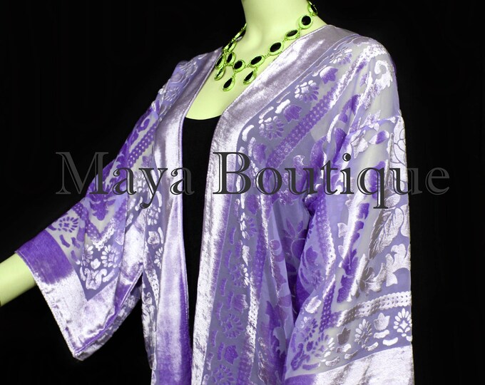 Lavender Jacket Kimono Burnout Velvet Short No Fringe Hand Dyed Maya Matazaro