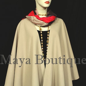 Taupe Cape Ruana Wrap Coat Wool Cashmere Blend by Maya Matazaro USA Made