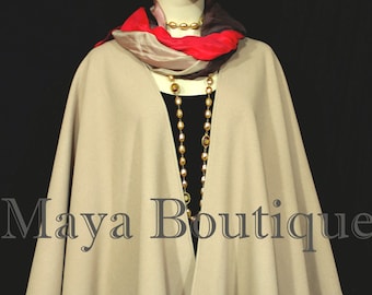 Taupe Cape Ruana Wrap Coat Wool Cashmere Blend by Maya Matazaro USA Made