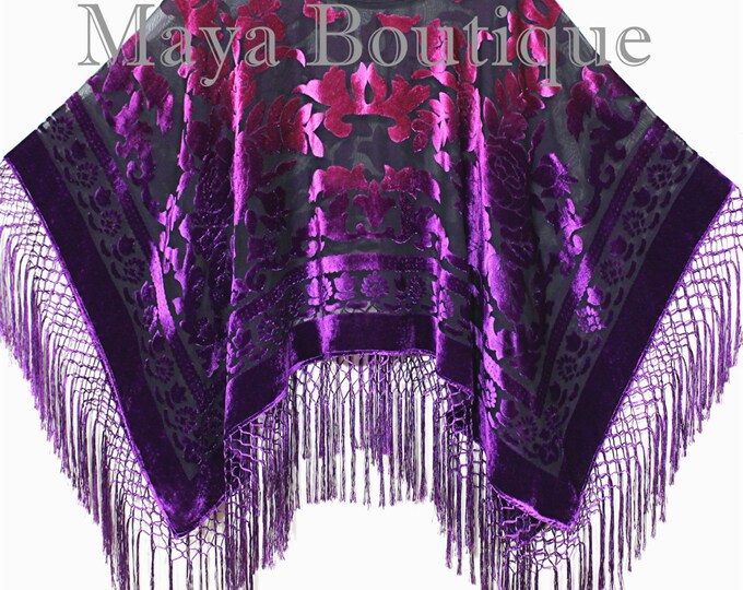 Purple Fuchsia Burnout Velvet Poncho Shawl Top Ombree Hand Dye Maya Matazaro