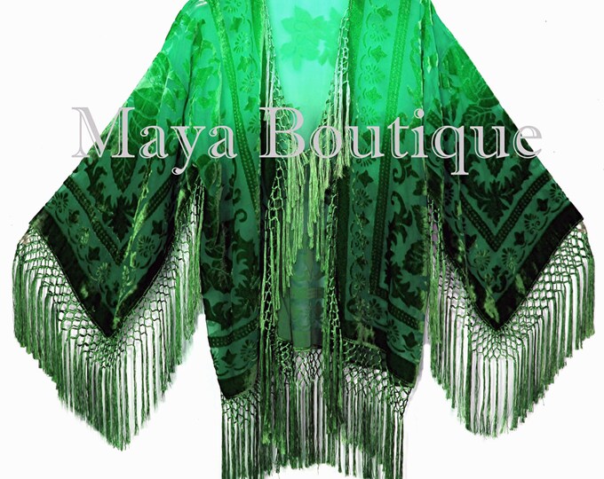 Wearable Art Emerald & Jade Velvet Kimono Jacket Short Hand Dyed by Maya Matazaro