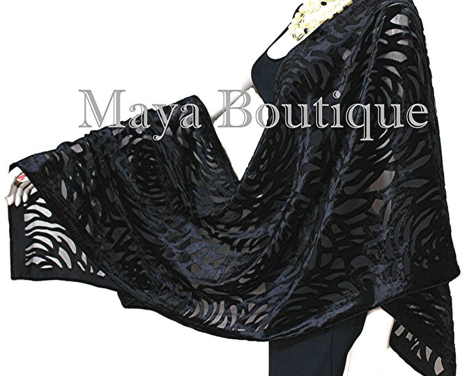 Great Gift Maya Matazaro Black Camellia Shawl Wrap Scarf Burnout Velvet Elegant!