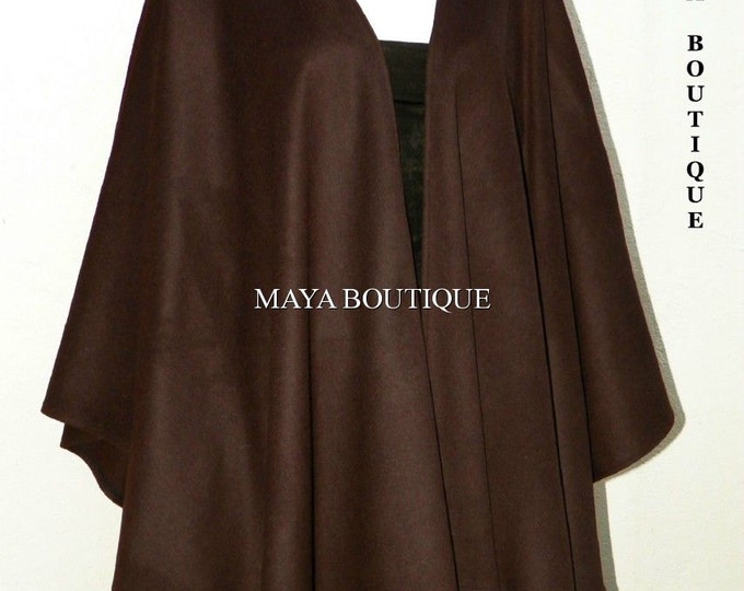 Chocolate Cashmere Wool Cape Ruana Wrap Coat Maya Matazaro Made in USA New