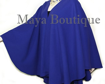 RoyalBlue Cashmere Wool Cape Ruana Wrap Coat Maya Matazaro Made in USA
