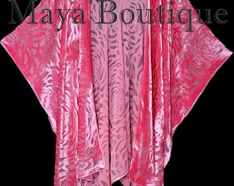 Maya Matazaro Hand Dyed Coral Camellia Burnout Velvet Caftan Kimono Jacket USA Made