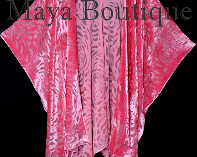 Maya Matazaro Hand Dyed Coral Camellia Burnout Velvet Caftan Kimono Jacket USA Made