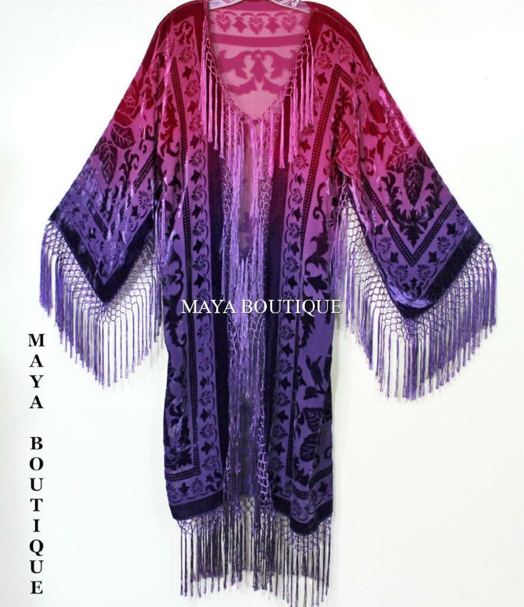 Wearable Jacket Dyed Art Velvet Kimono Burnout Hand Maya Etsy - Purple Magenta Matazaro