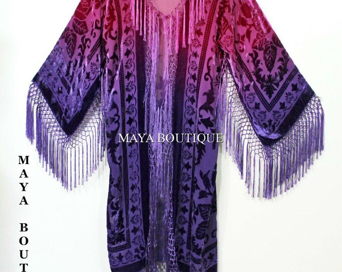 Burnout Velvet Kimono Jacket Wearable Art Hand Dyed Purple Magenta Maya Matazaro