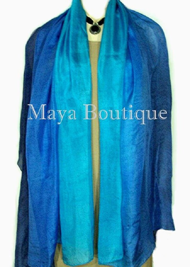 Silk Neck Tie Hand Dyed Blue Turquoise Ombre Maya Matazaro Art to wear