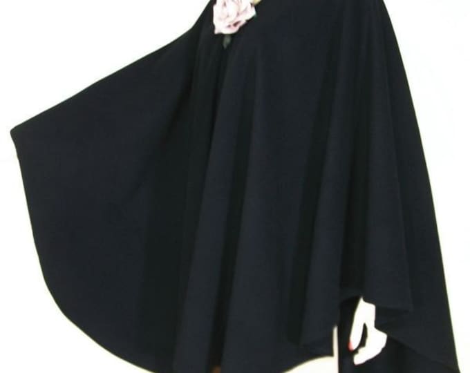 Elegant Black Cape Ruana Wrap Coat Wool Cashmere Blend by Maya