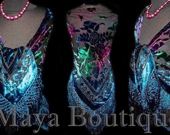 MAYA MATAZARO Burnout Velvet Piano Shawl Wrap Scarf Tye Dye Navy