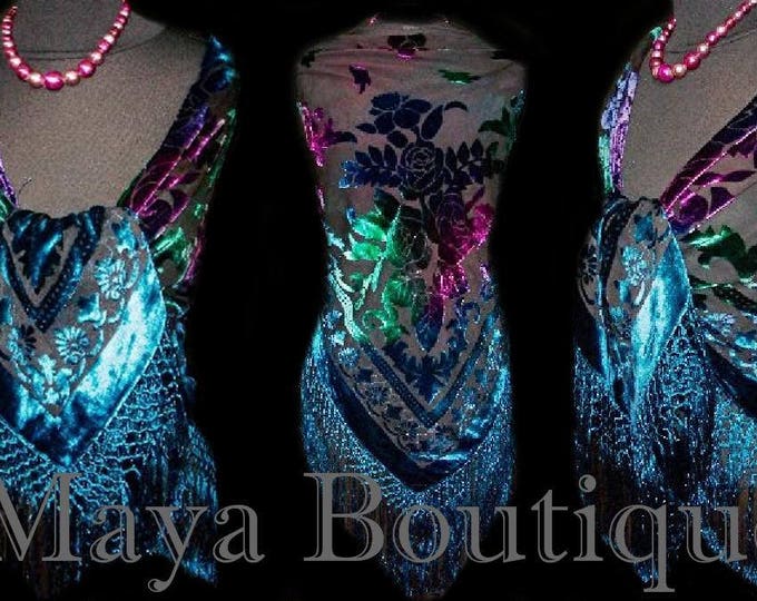 MAYA MATAZARO Burnout Velvet Piano Shawl Wrap Scarf Tye Dye Navy