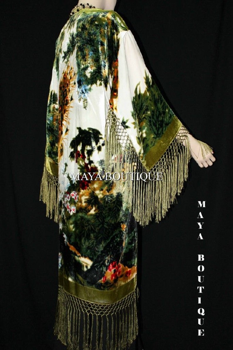 Fringe Jacket Kimono Duster Silk Solid Velvet Peacock Ivory - Etsy