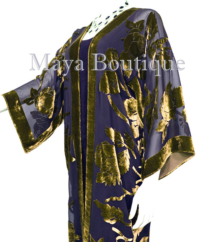 Antique Gold Long Kimono Jacket Silk Burnout Velvet No Fringe Maya