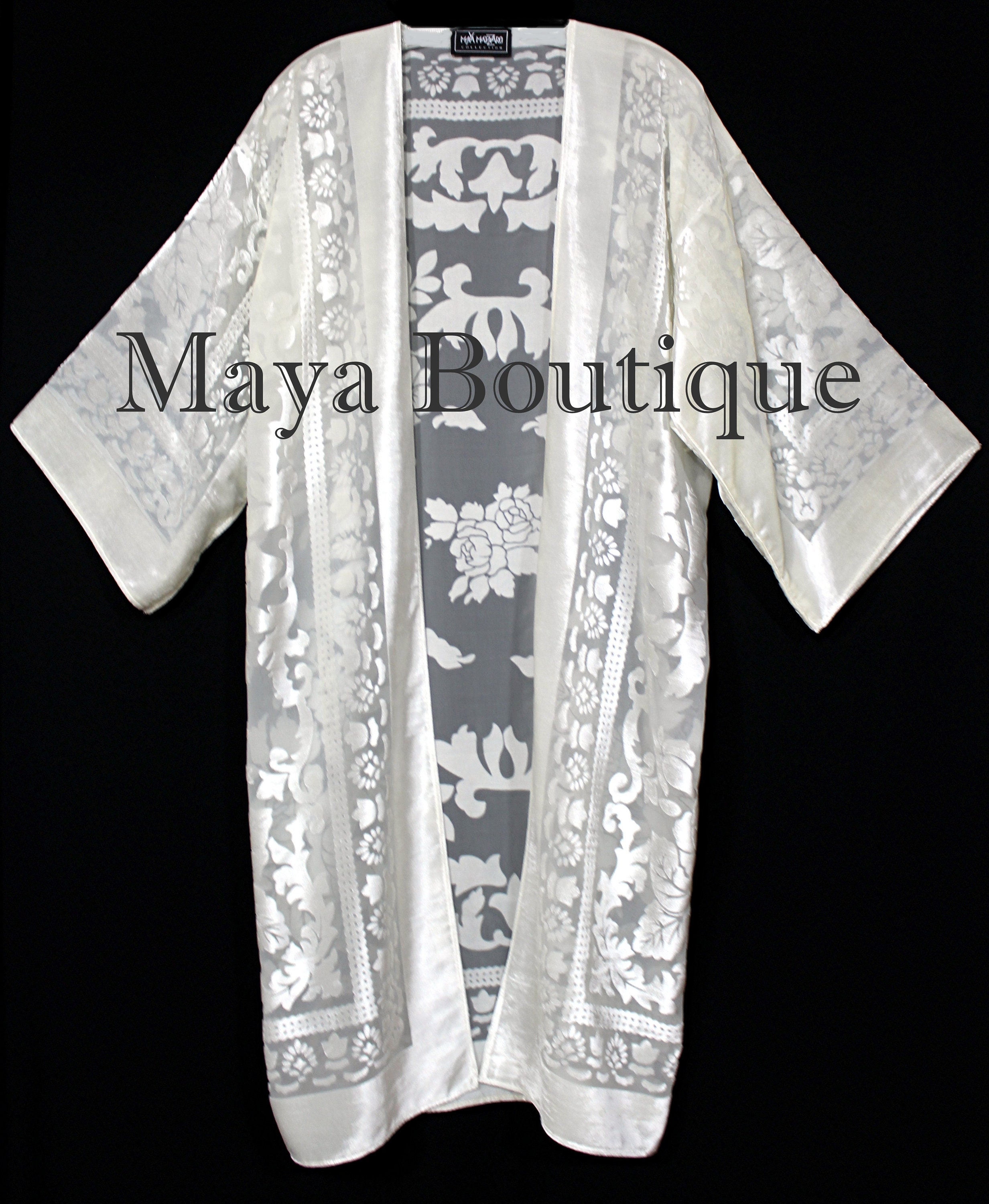 Matazaro Fringe Long Burnout Kimono Ivory No Jacket Velvet Maya