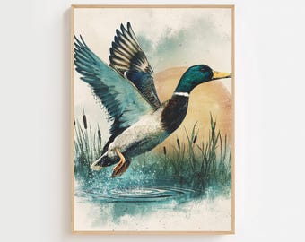 Printable Vintage Mallard Duck Print Wildlife Animal Wall Decor Retro Waterfowl Duck Wall Art Print Nature Wall Art Digital Download