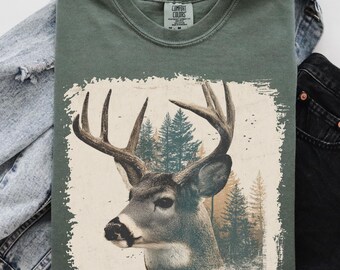 Cerf vintage des années 90 PNG Style graphique sublimation animaux de la forêt Grunge vintage Wildlife Hunter délavé Nature chemise Design imprimable des années 2000 cerf