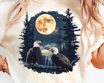 Vintage Mystic Eagles PNG 90s Graphic Style Eagle Sublimation Rustic Bald Eagle Full Moon Png Nature Shirt Design Printable Bird of Prey Png