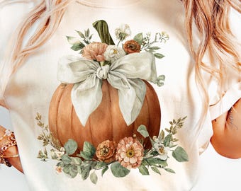 Floral Coquette Pumpkin PNG Preppy Floral Pumpkin Png Fall Pumpkin Coquette Design Sublimation Fall Harvest Pumpkin Digital Download