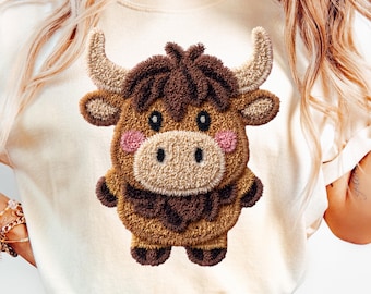 Faux Yarn Highland Cow PNG Cute Highland Cow Sublimation Design Retro Farm Animal Png Printable Heifer Western Animal Shirt Graphic Png