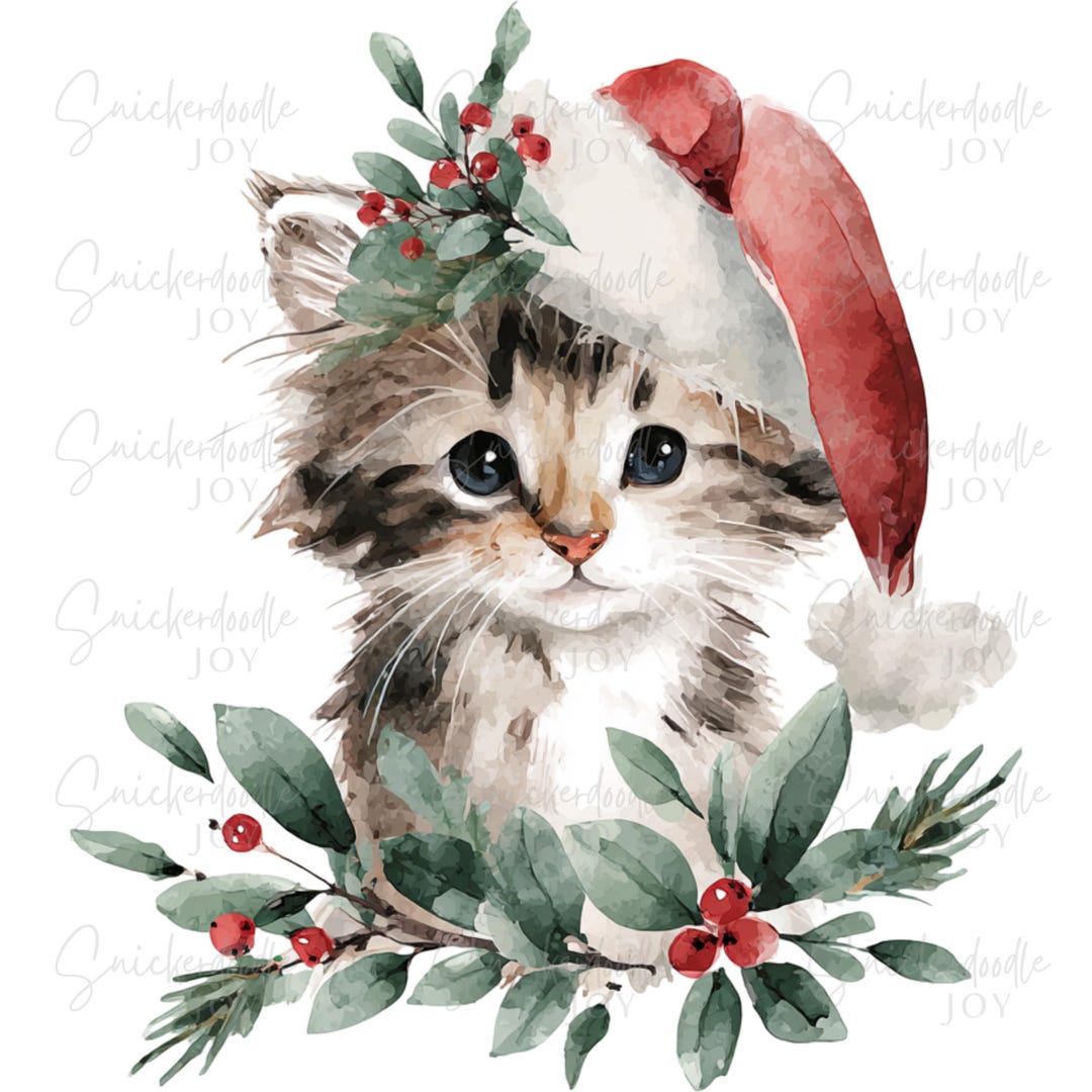 13 Christmas Kittens Clipart Watercolor Christmas Clip Art Holiday ...