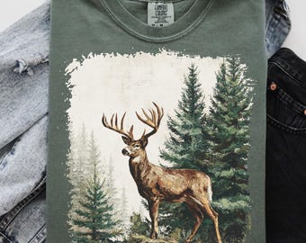 Vintage cerf PNG des années 90 Style graphique sublimation animaux de la forêt rétro Grunge Hunter fané cerf Png Nature chemise Design imprimable des années 2000 cerf