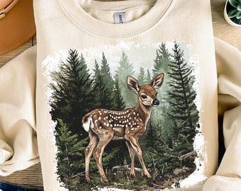 Cervatillo vintage PNG, estilo gráfico de los años 90, animales del bosque, sublimación, grunge, retro, cazador, ciervo bebé, PNG descolorido, diseño de camiseta de naturaleza, imprimible, años 2000